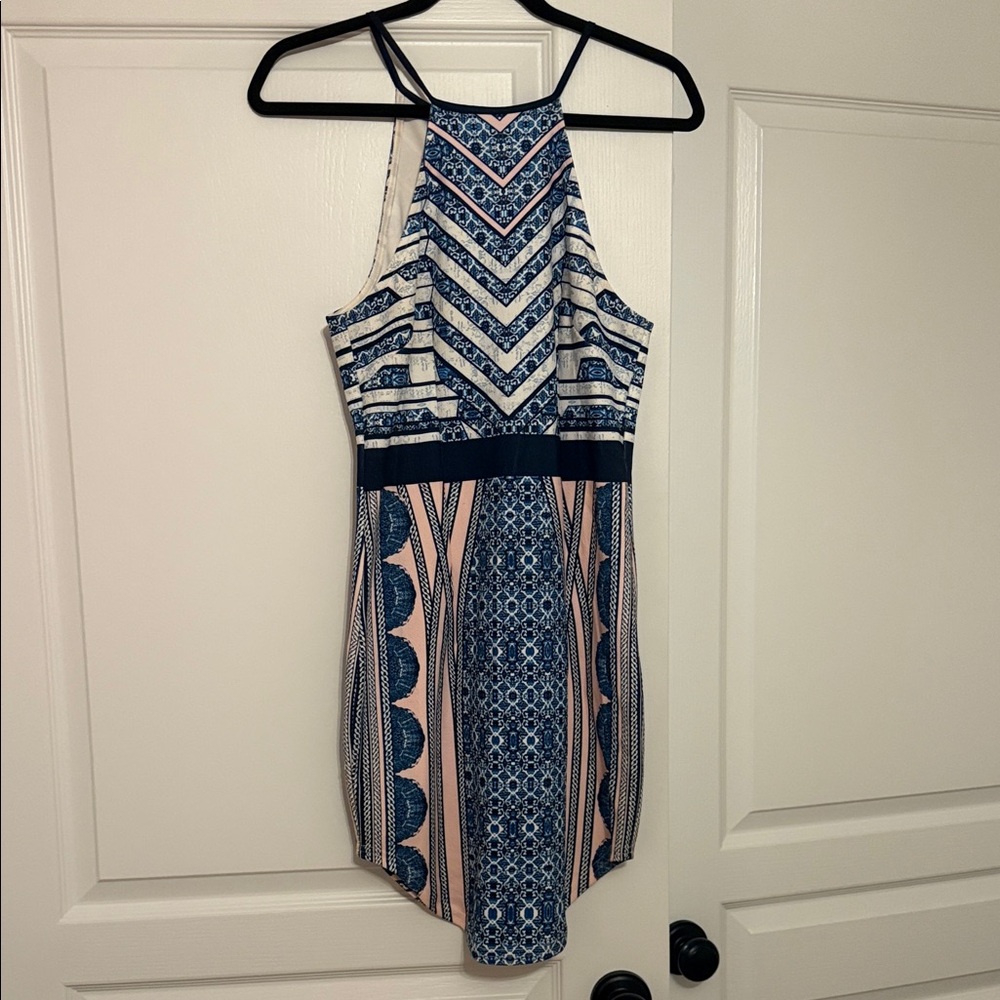 Blue and Pink Patterned Women's Dress